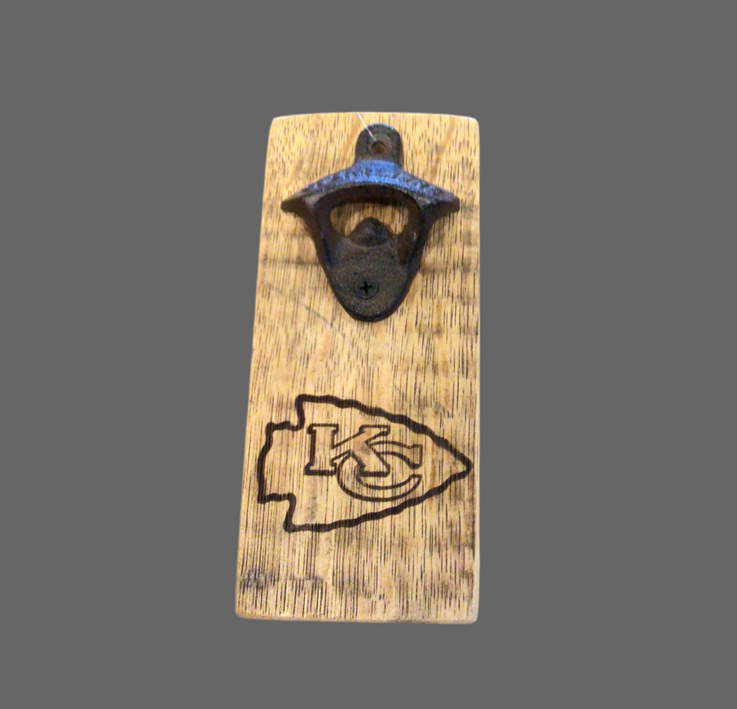 Kansas City Chiefs Barrel Stave Bottle Opener