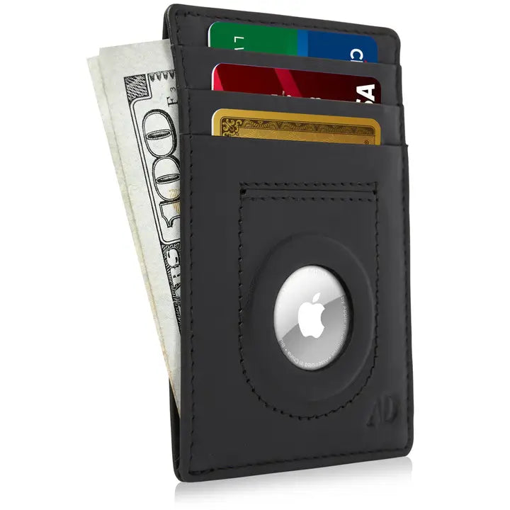 Leather Air Tag Holder Slim Wallets | Men's RFID Card Holder Black (Copy)