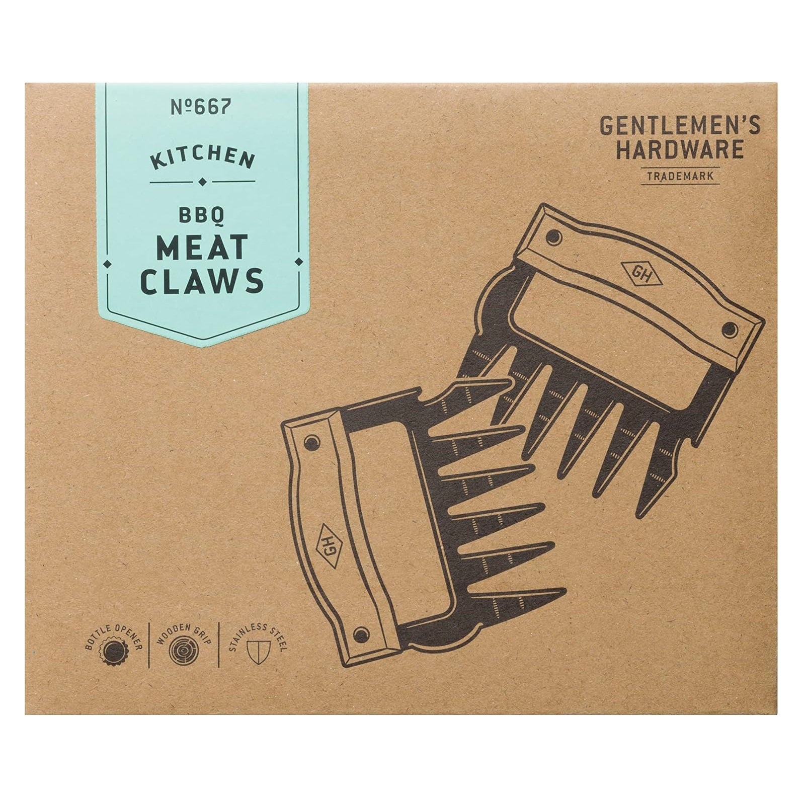 Box containing meat shredding claws with branding information on the exterior
