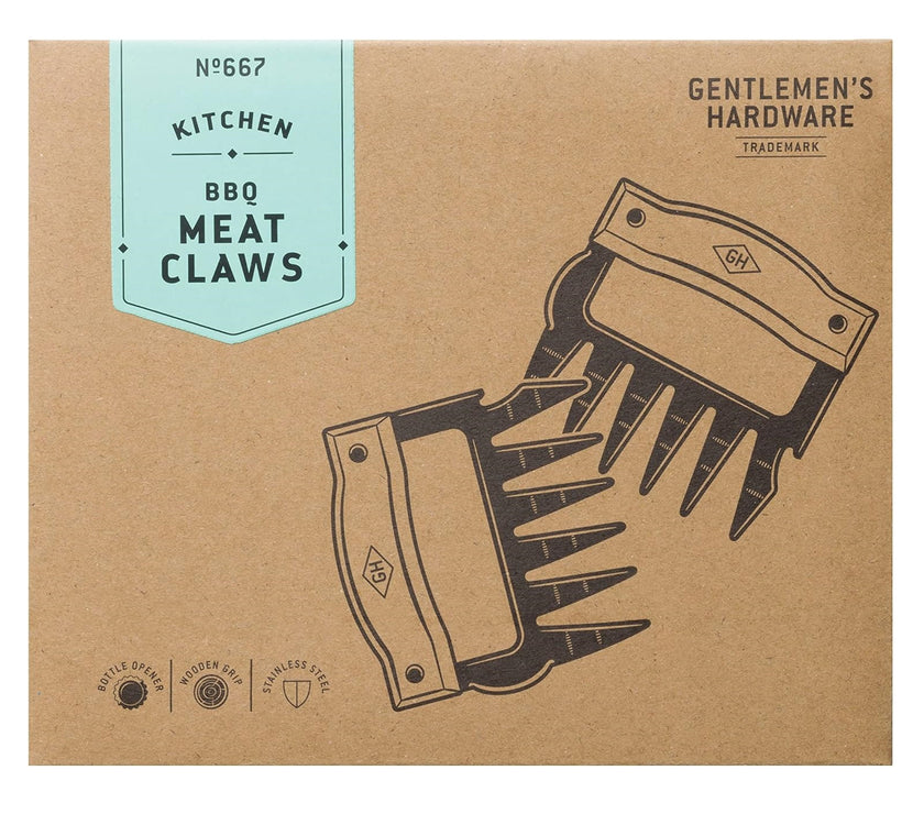 Box containing meat shredding claws with branding information on the exterior