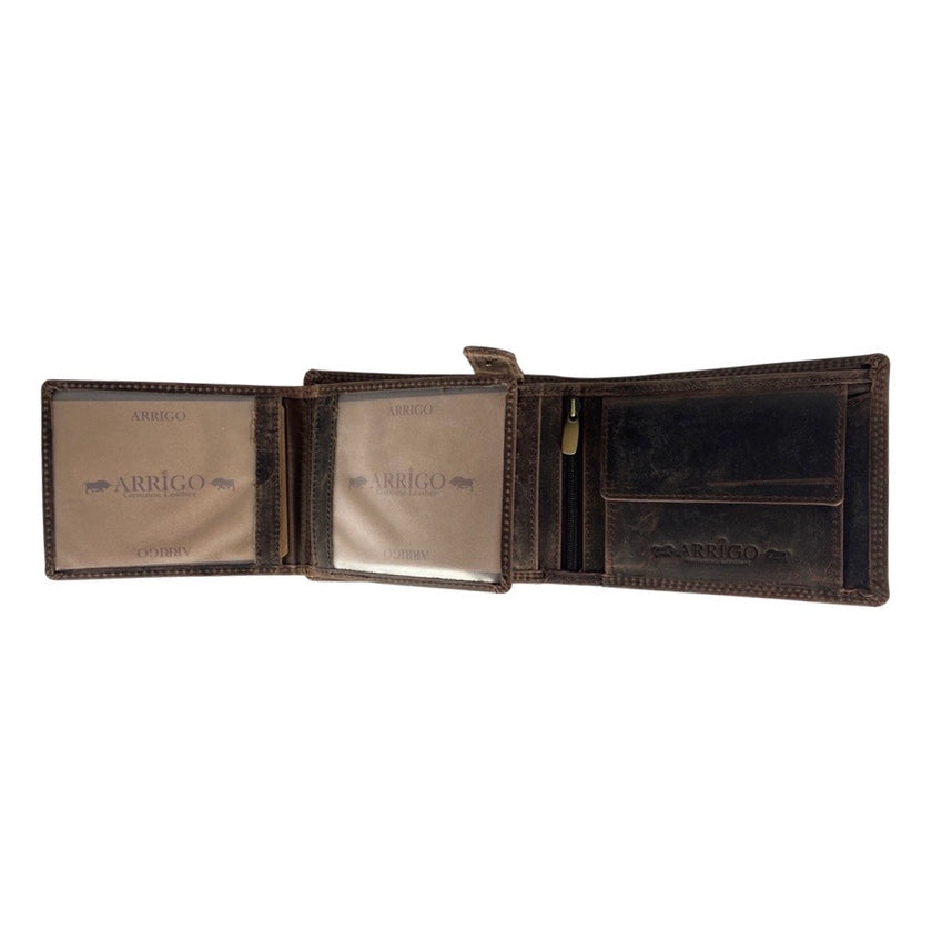 Buffalo Leather - RFID Men's Wallet - Dark Brown