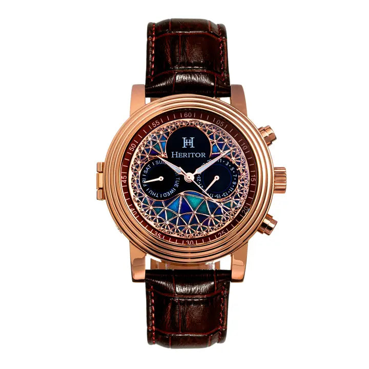 Legacy Leather Band Watch with Day/Dates (Gold with Brown Leather) | Heritor Automatic