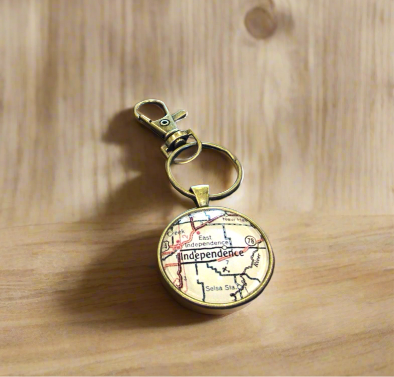 Independence Map Metal Keychain