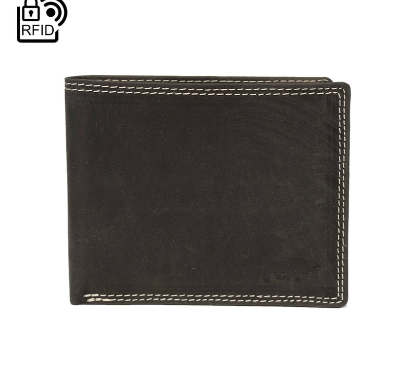 RFID Men's Wallet Buffalo Leather - Black