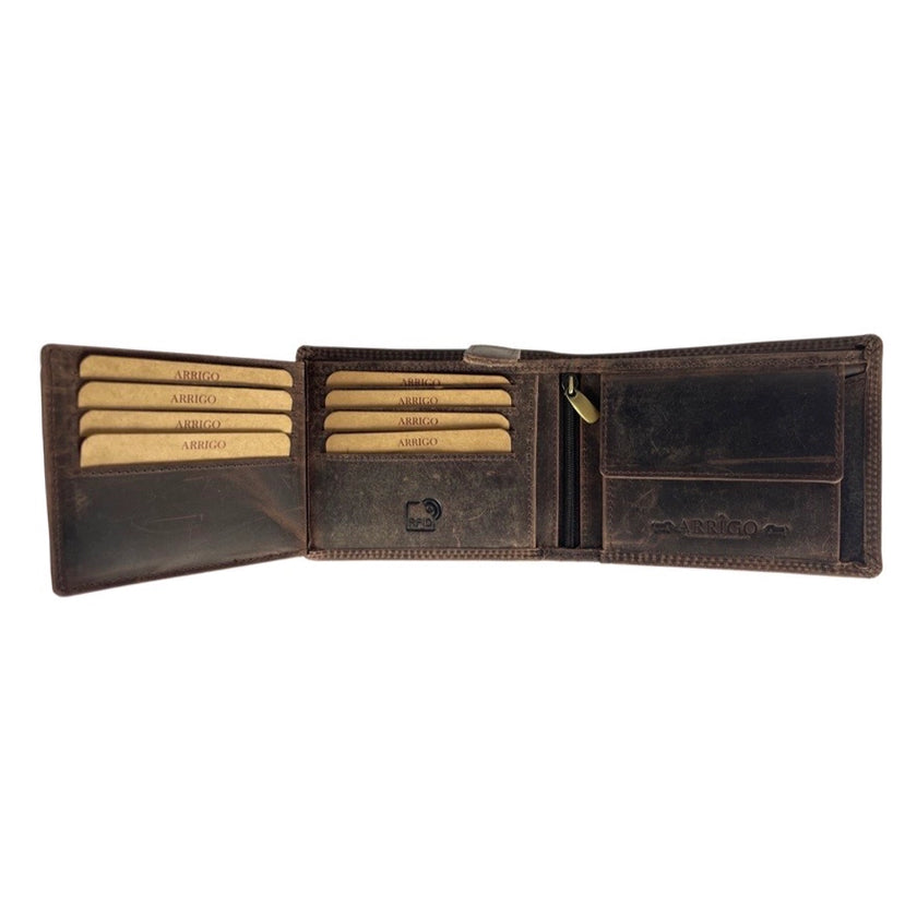 Buffalo Leather - RFID Men's Wallet - Dark Brown