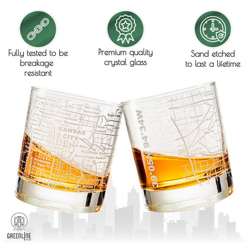 KANSAS CITY ETCHED STREET GRID WHISKEY GLASSES