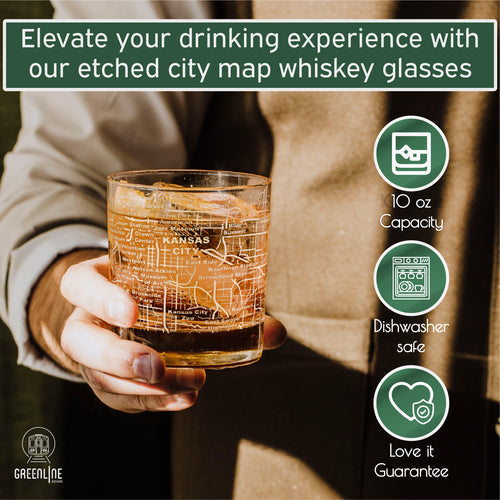 KANSAS CITY ETCHED STREET GRID WHISKEY GLASSES