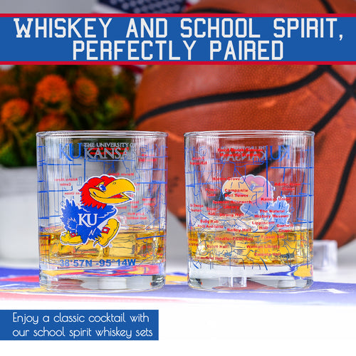 UNIVERSITY OF KANSAS WHISKEY GLASS SET (2 LOW BALL GLASSES)