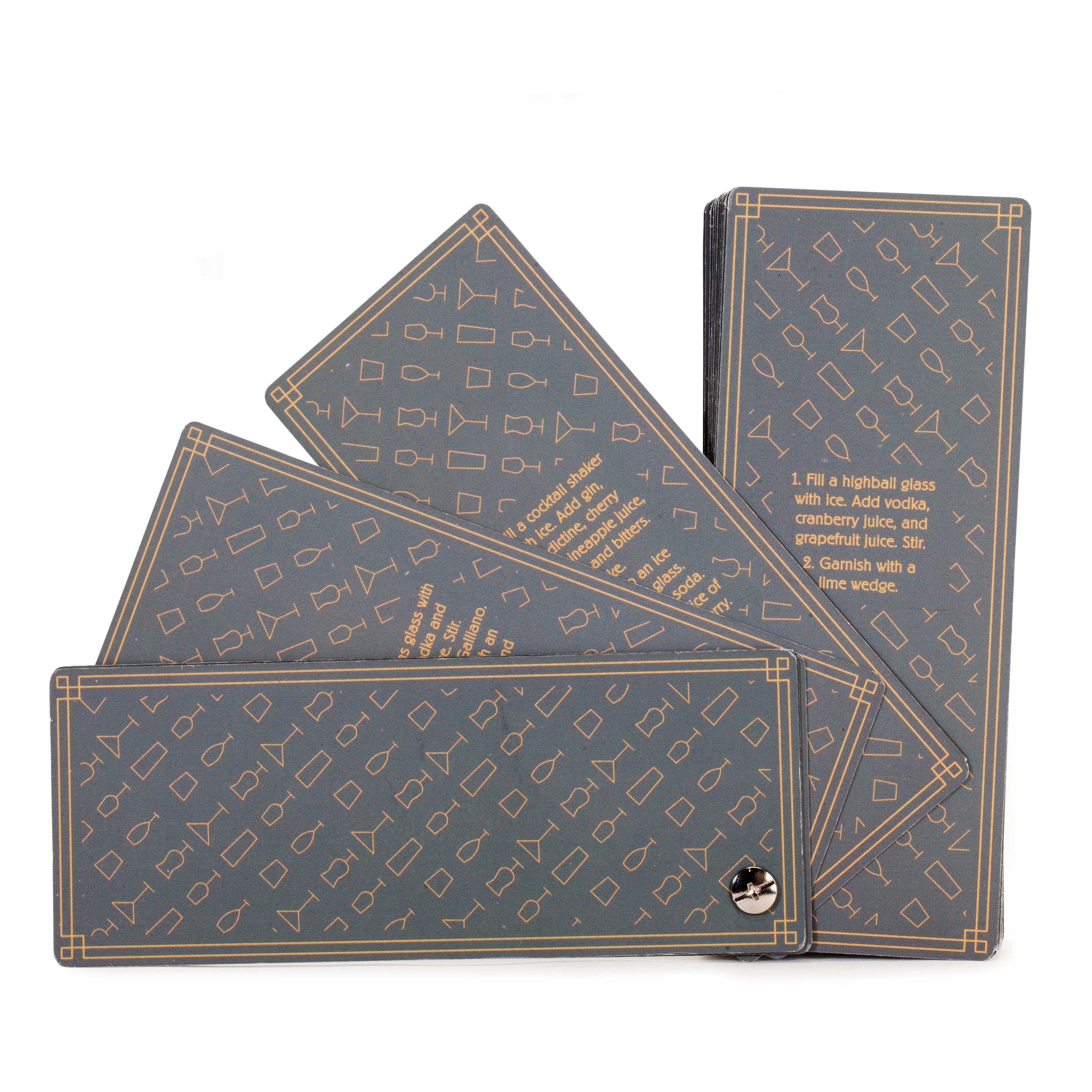 Cocktail Swatch cards connected together with a metal piece.