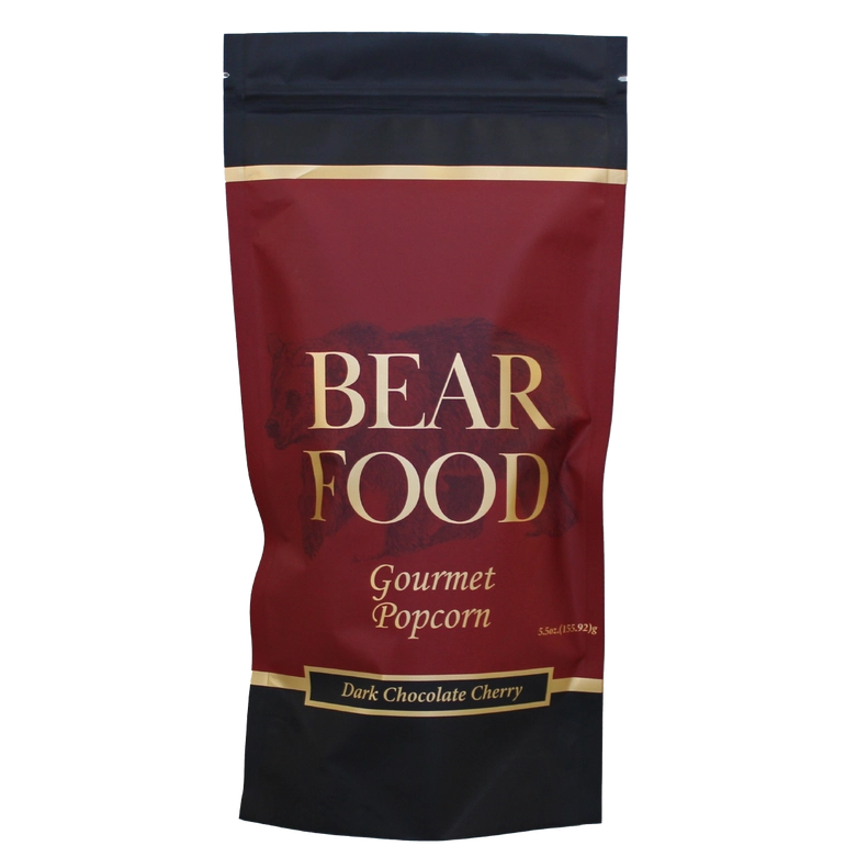 Bag of Bear Food Gourmet Popcorn Dark Chocolate Cherry on a white background