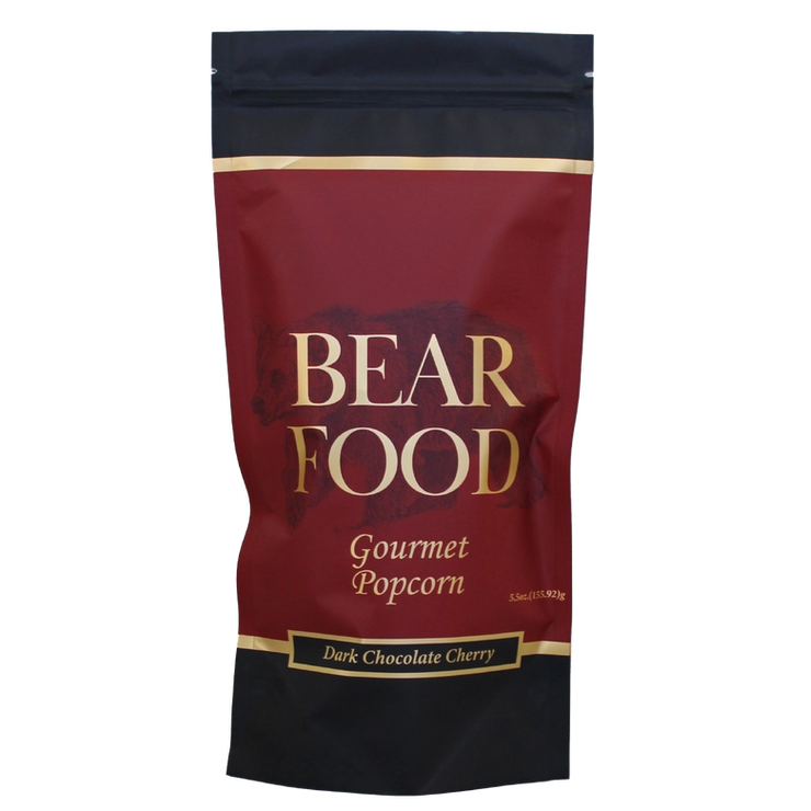 Bag of Bear Food Gourmet Popcorn Dark Chocolate Cherry on a white background