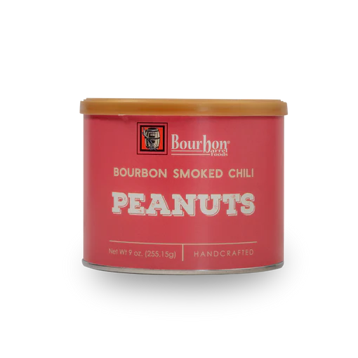 Can of Bourbon Smoked Chili Peanuts on a white background