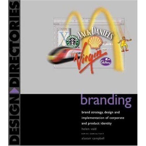 Book cover of 'Design Directories: Branding' with various brand logos on a gray background.