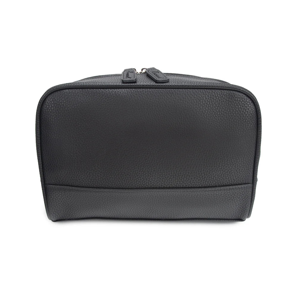 Black toiletry bag on a white background