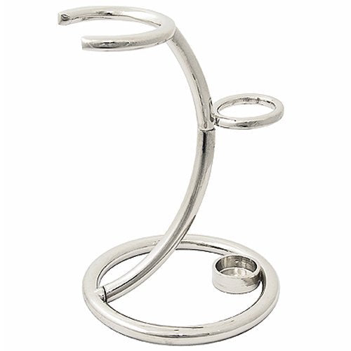 A Curved Chrome Shave Brush & Safety Razor Stand