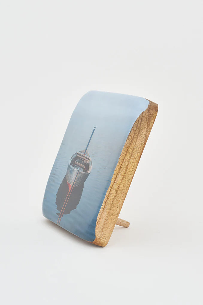 Rowboat on Water Image on Wood Plank