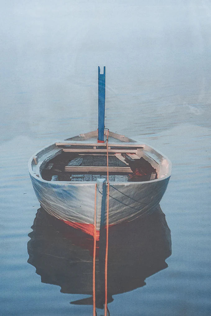 Rowboat on Water Image on Wood Plank