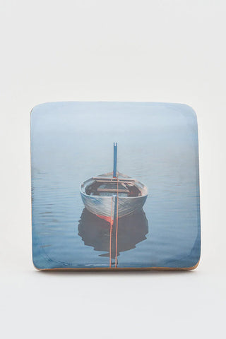 Rowboat on Water Image on Wood Plank