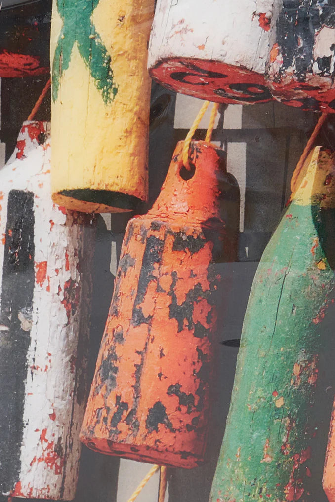 Buoys Enameled Image on Wood Plank