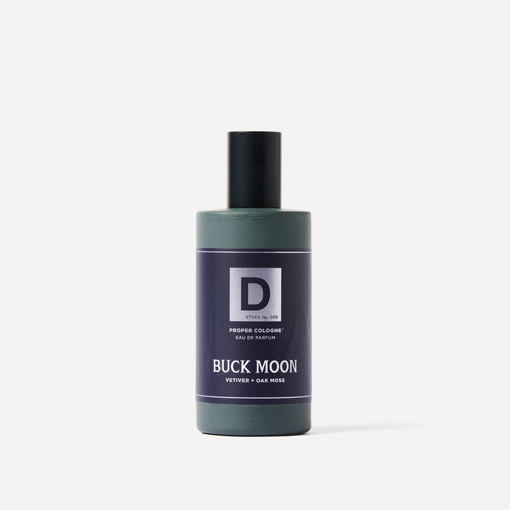 A bottle of Duke Cannon Buck Moon cologne.