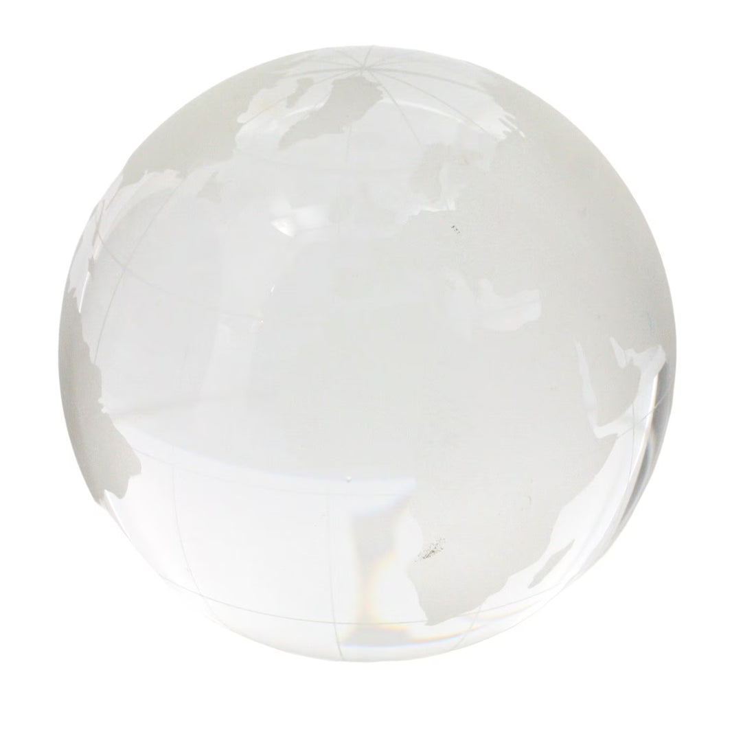 HomArt Etched Glass World Globe Decorative Rounded Paperweight