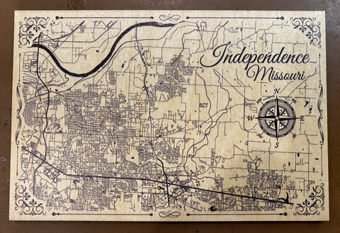 Independence, MO Wooden Street Map/Truman Post Card