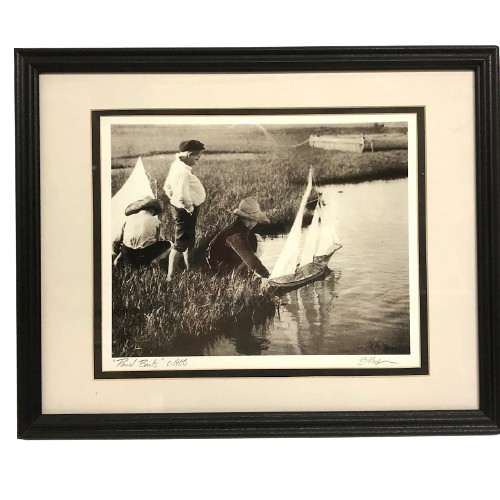 Antique Framed Pond Boats Photograph