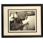 Antique Framed Pond Boats Photograph