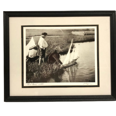 Antique Framed Pond Boats Photograph