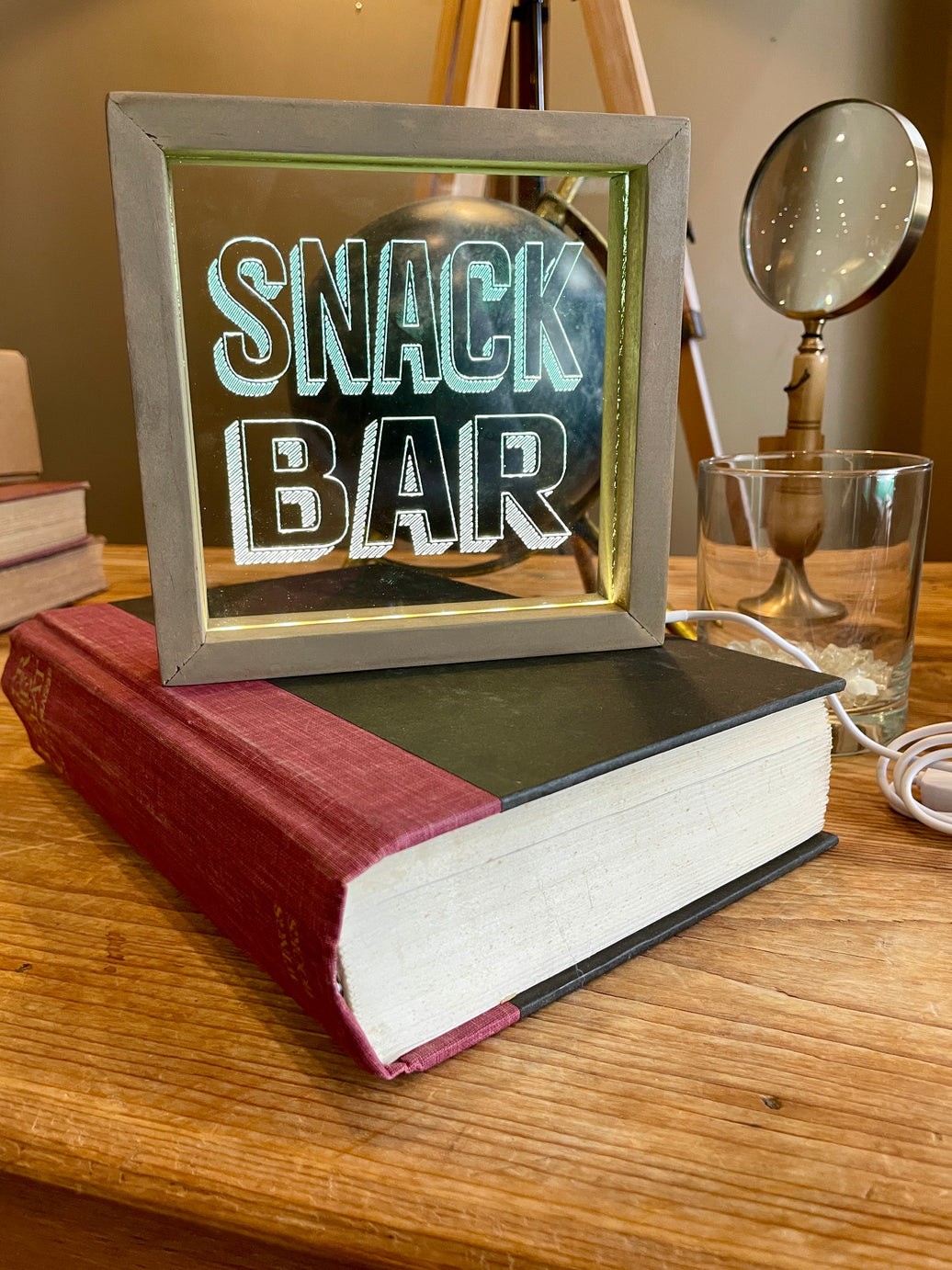 Vintage Style Lighted "Snack Bar" | Tan Wood Sign with Light