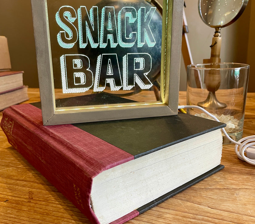 Vintage Style Lighted "Snack Bar" | Tan Wood Sign with Light