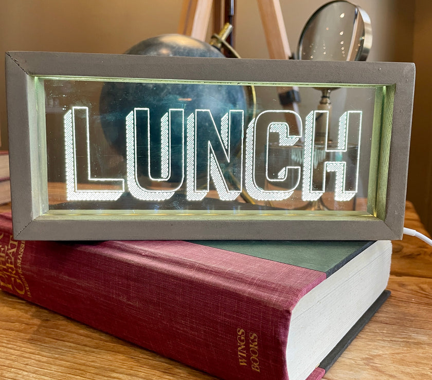Vintage Style Lighted "Lunch" | Tan Wood Sign with Light