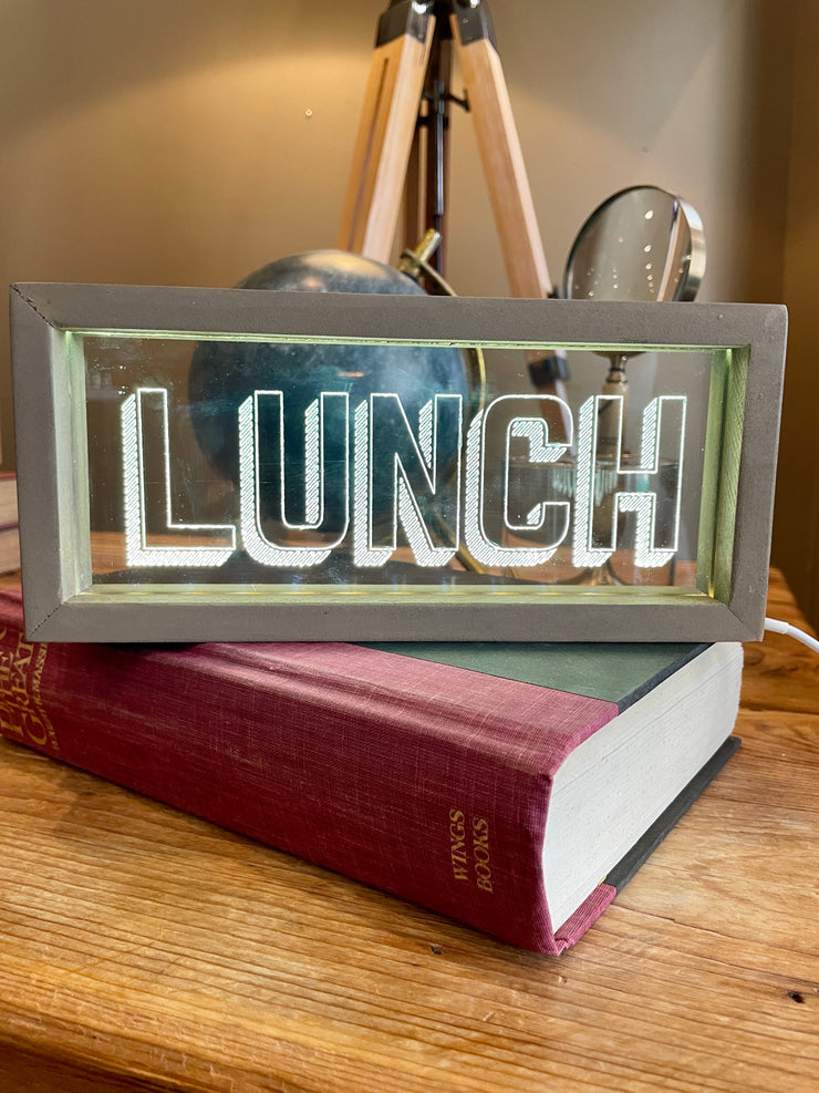 Vintage Style Lighted "Lunch" | Tan Wood Sign with Light