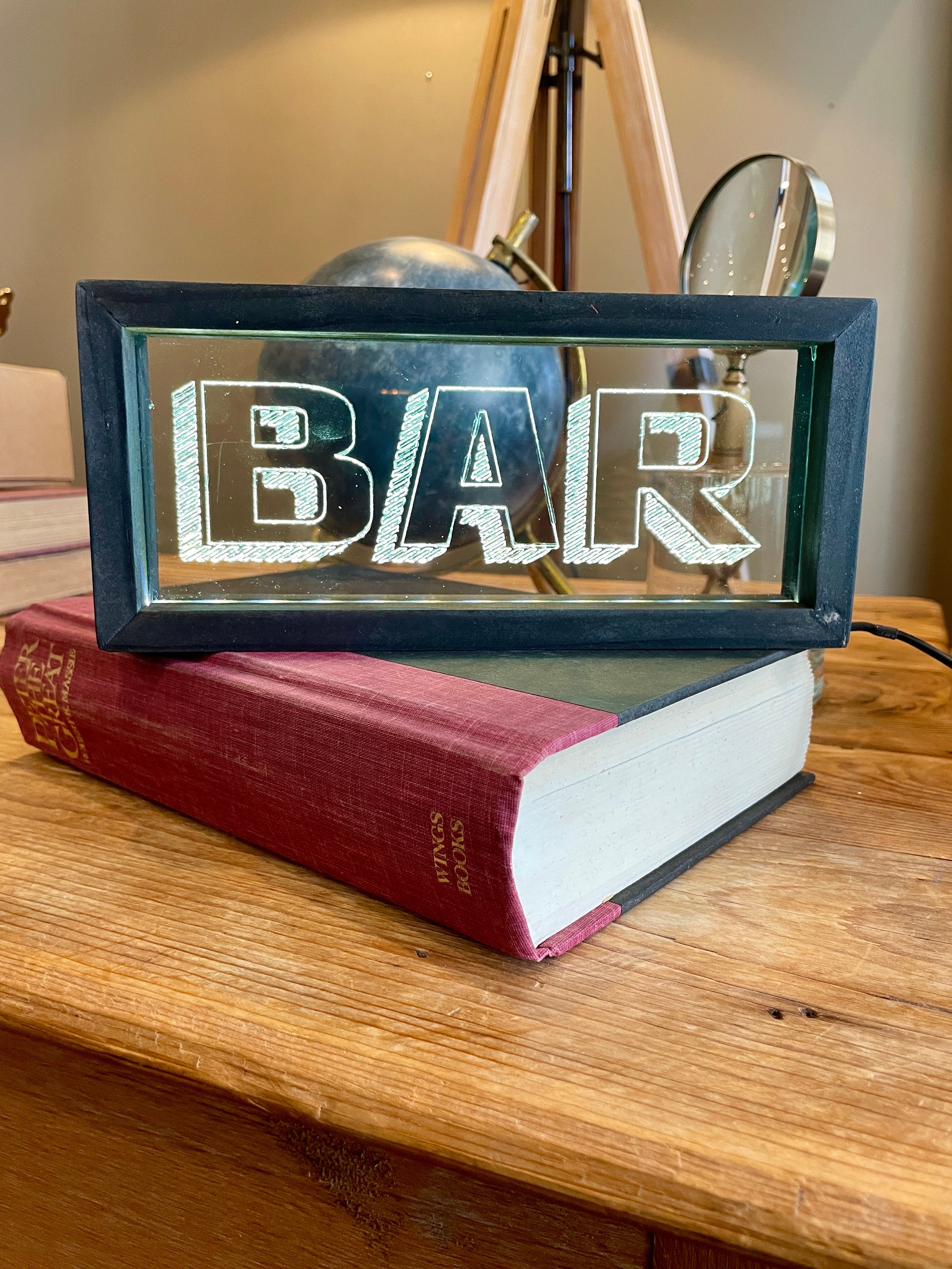 Vintage Style Lighted "Bar" Signs | Black Wood Rectangle