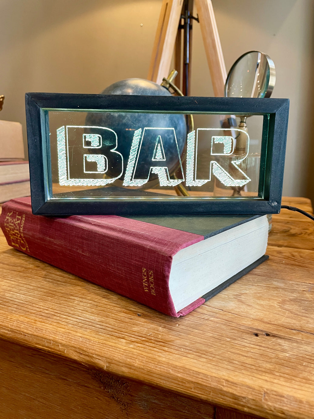 Vintage Style Lighted "Bar" Signs | Black Wood Rectangle