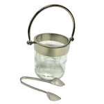 12.5" Etched Glass Ice Bucket with Silver Tongs