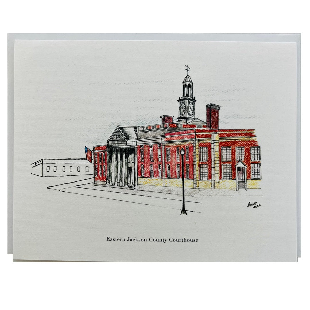 Illustration of the Eastern Jackson County Courthouse on a white background