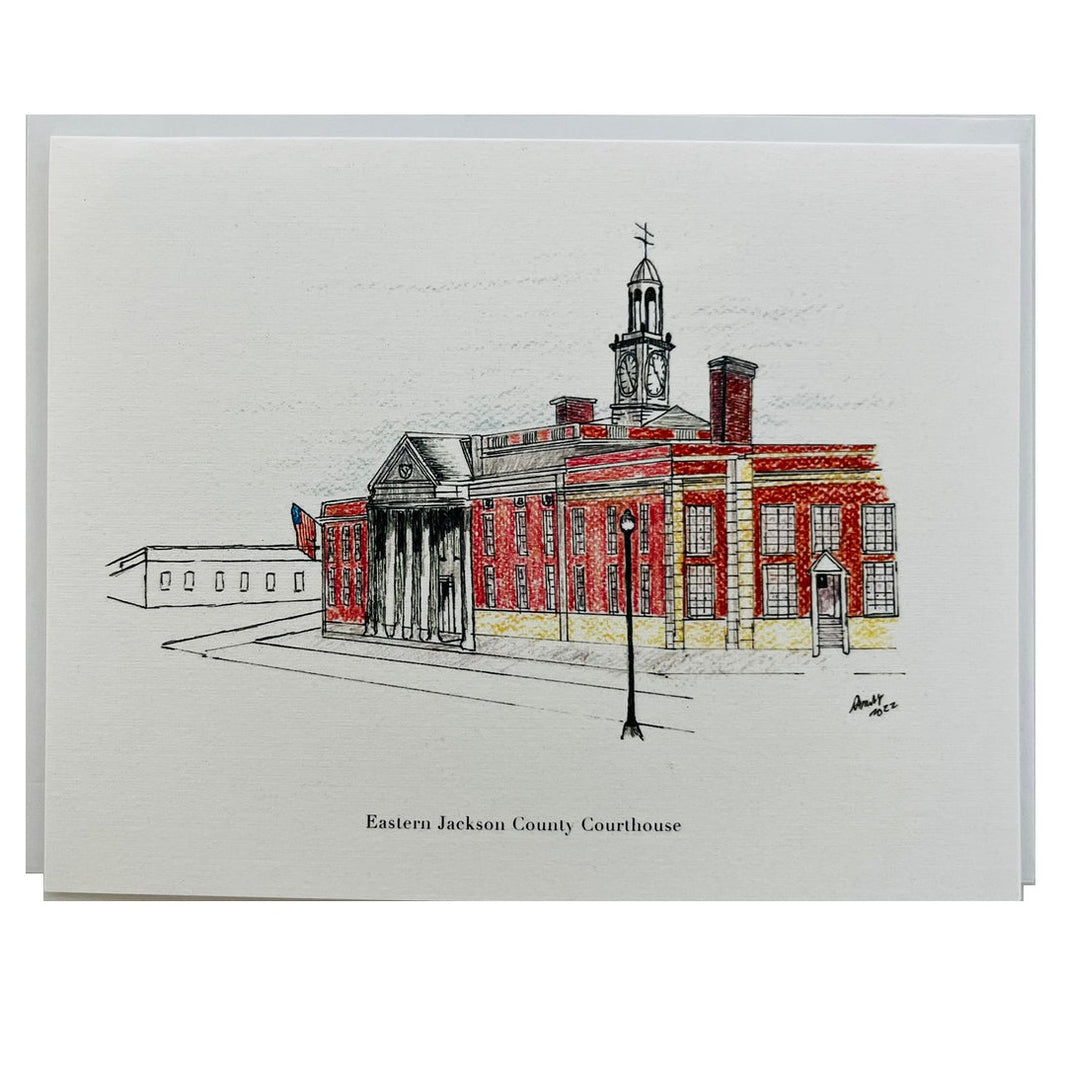 Illustration of the Eastern Jackson County Courthouse on a white background