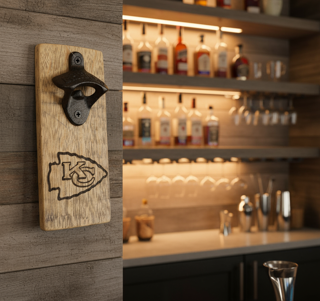 Kansas City Chiefs Barrel Stave Bottle Opener