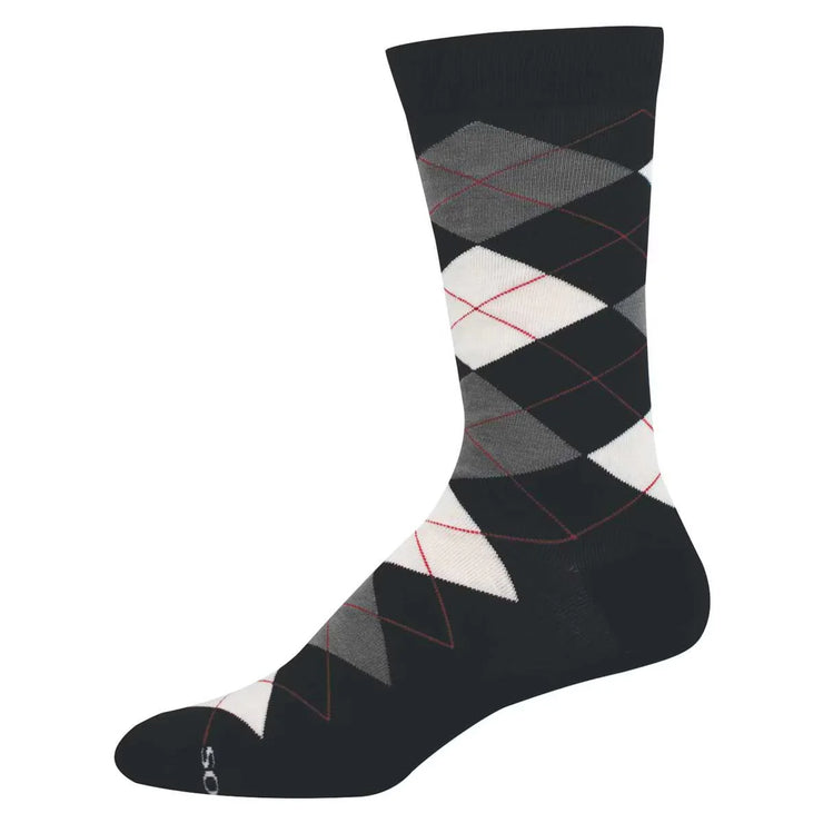 Argyle | Sock smith Bamboo Crew Socks (Black, White, Grey & Red)