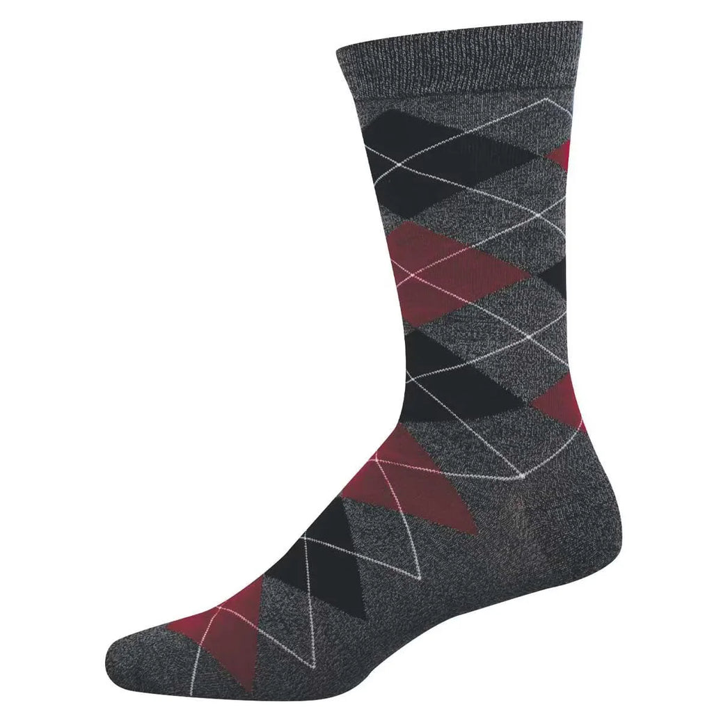 Argyle | SockSmith Bamboo Crew Socks (Charcoal, Red, & Black)