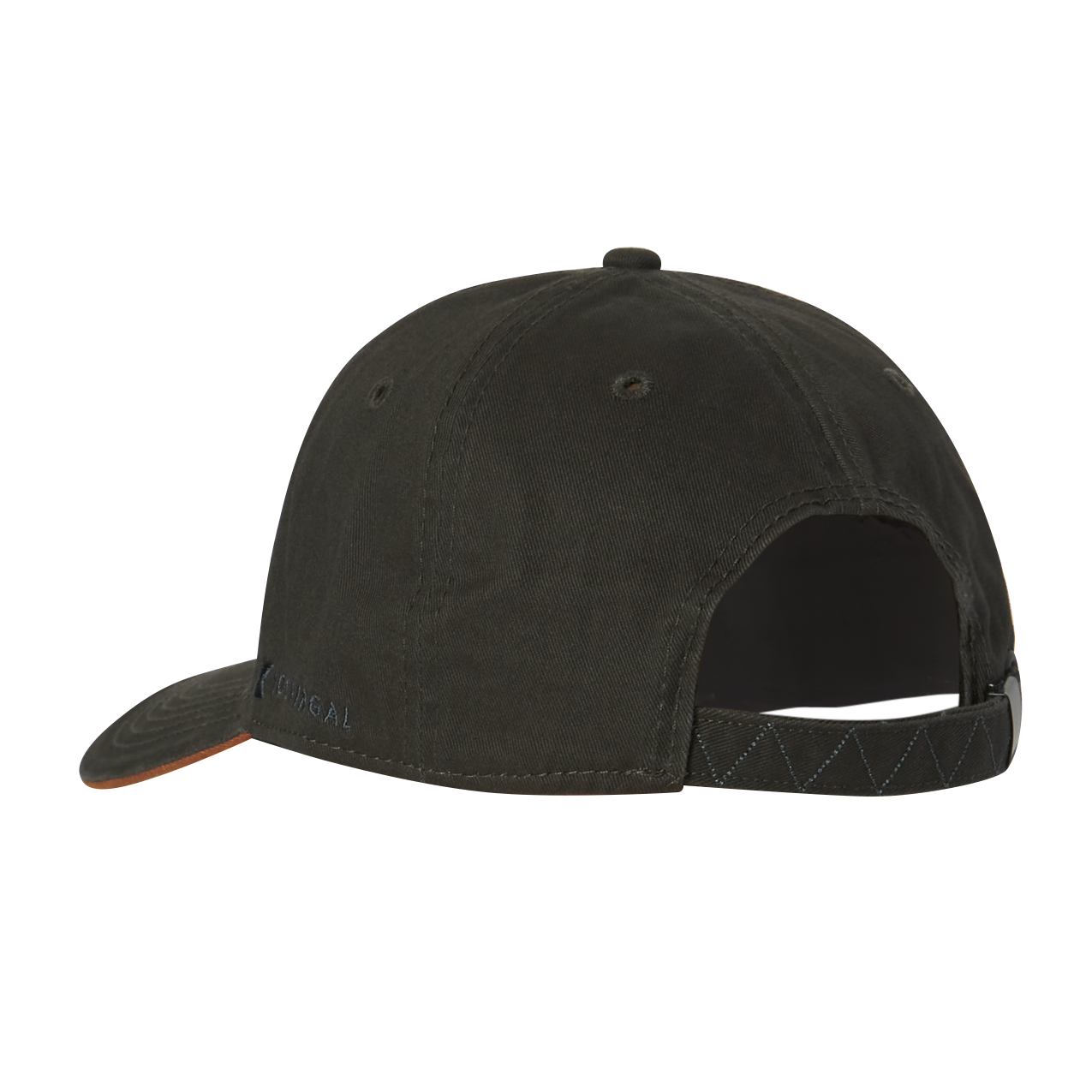 The base of a dark gray men's baseball cap.