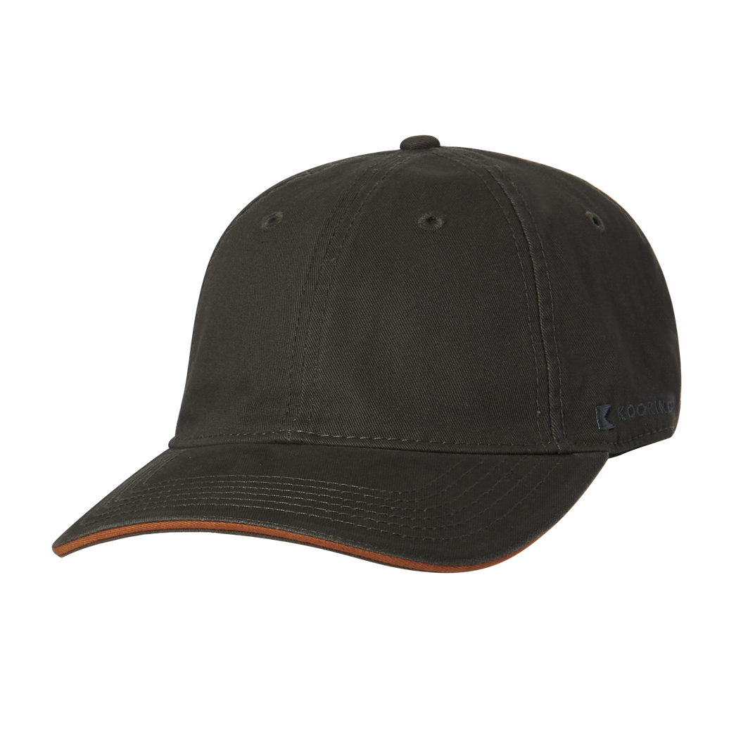 A casula men's baseball cap in dark gray with a rust edge on the front of the bill.