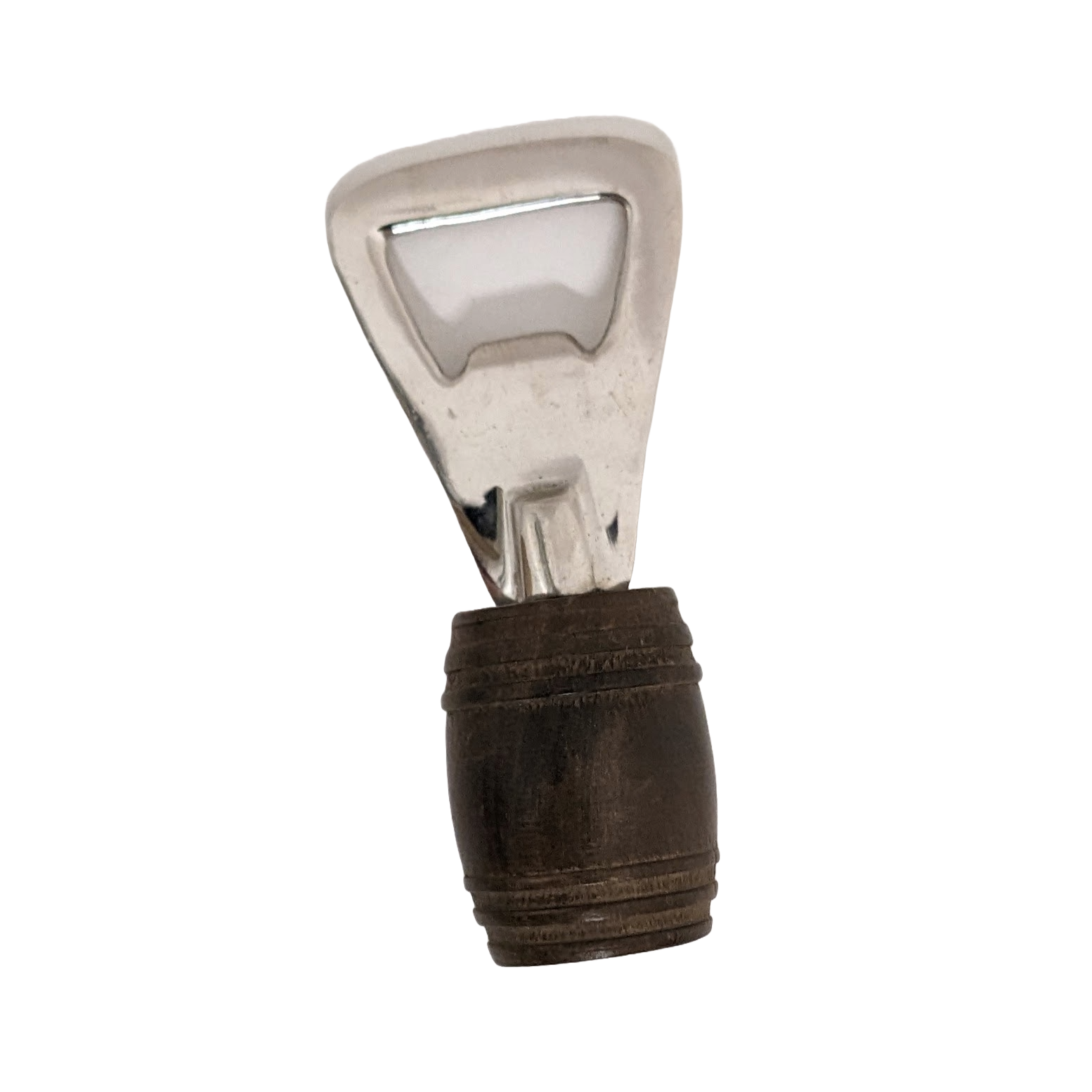 A barrel shaped bottle opener