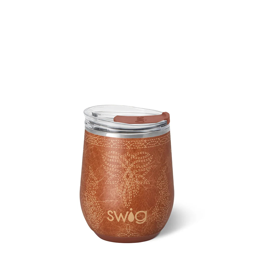 Saddle Stitch Cognac Wine Cup (12 oz) | Swig Life