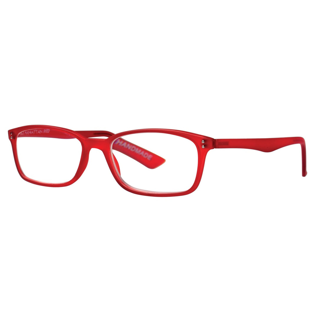 Red eyeglasses on a white background
