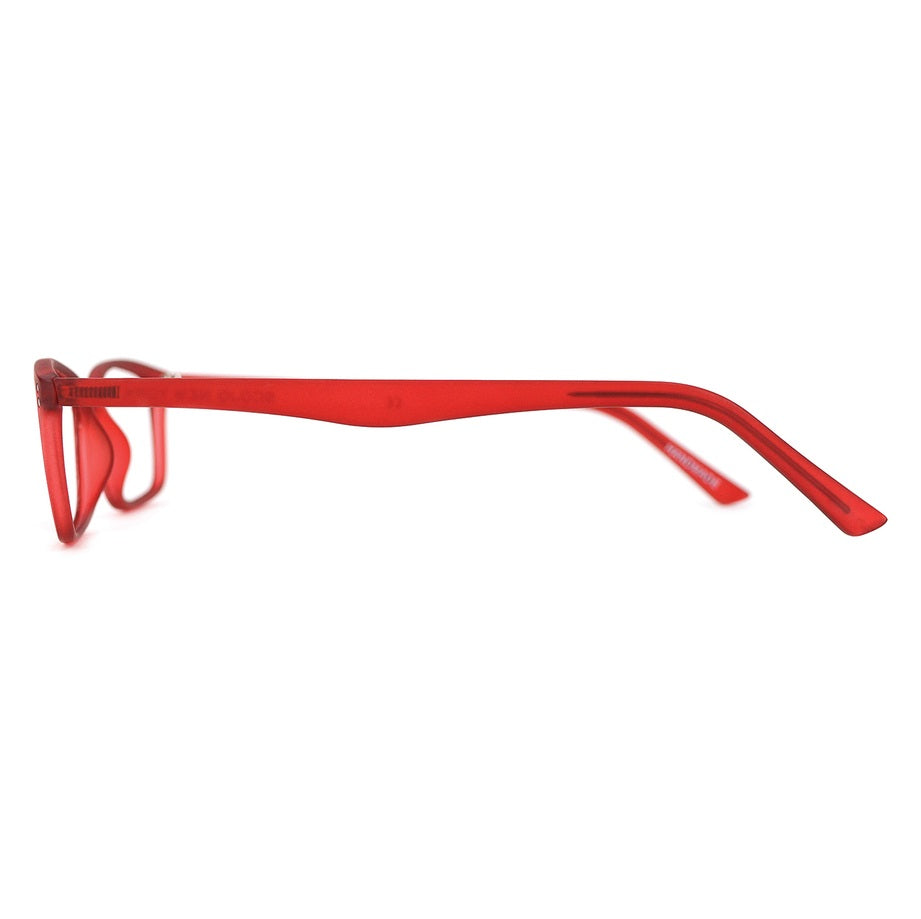Red eyeglasses on a white background