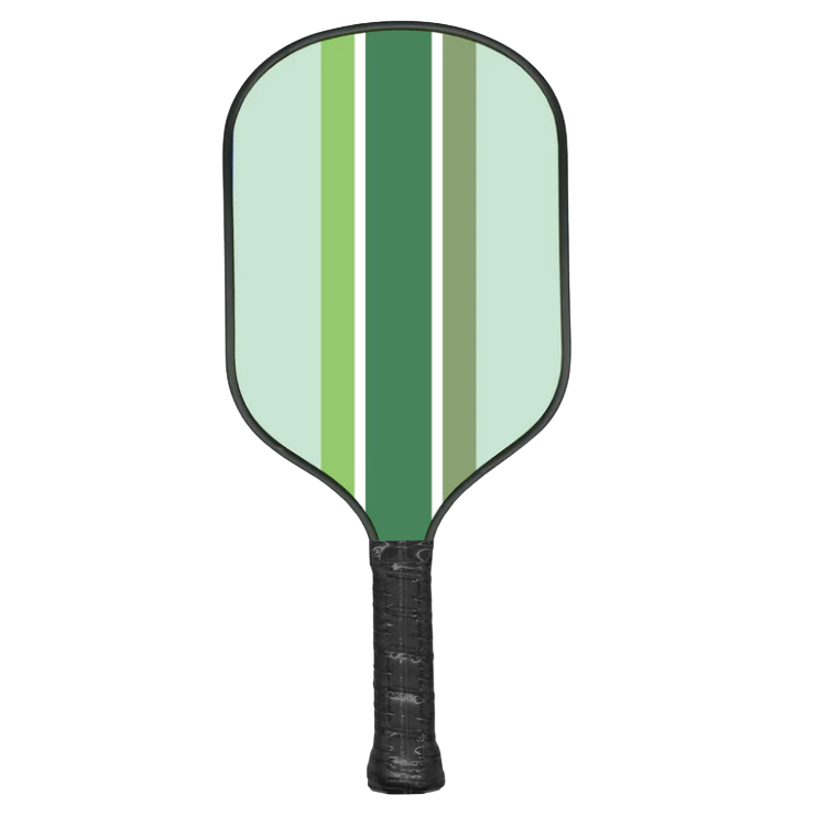 Pickleball paddle with green and black design on a white background