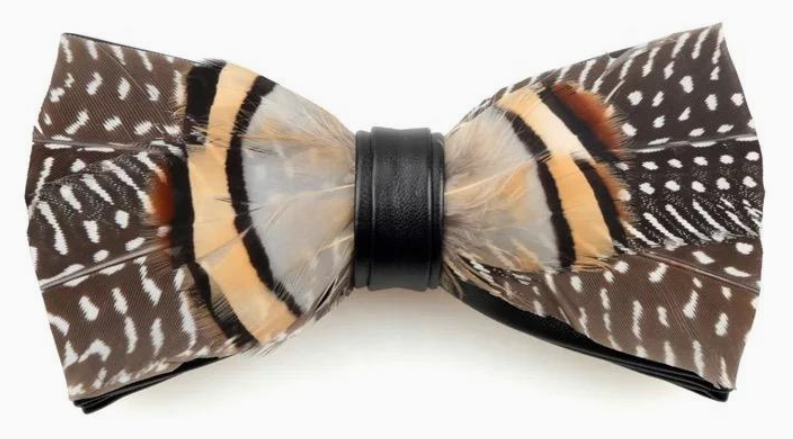 Handmade Wild Feather Bow Tie W/Lapel Pin Set