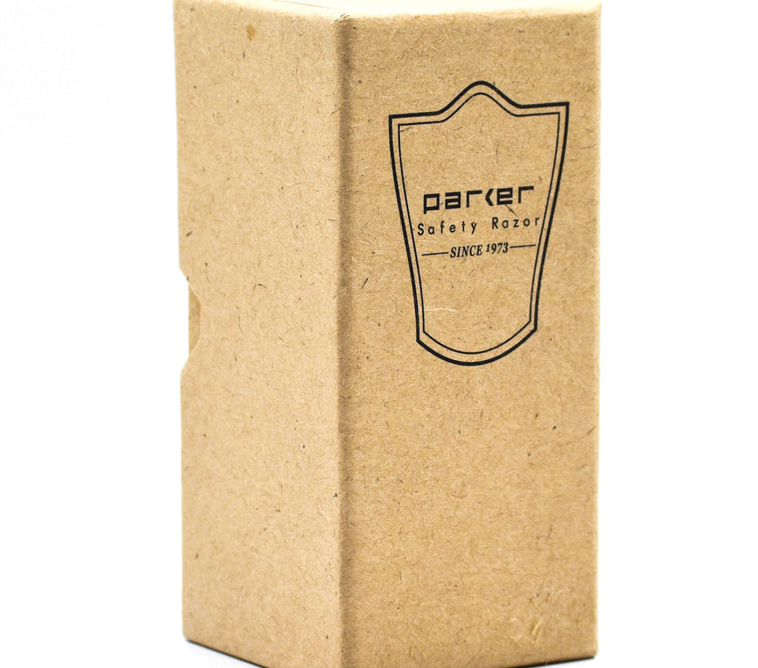 Kraft paper box with Parker Safety Razor logo on a white background